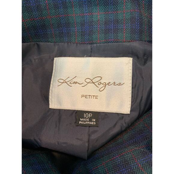 Kim Rogers vintage blue green plaid six button blazer size 10P - Picture 3 of 10